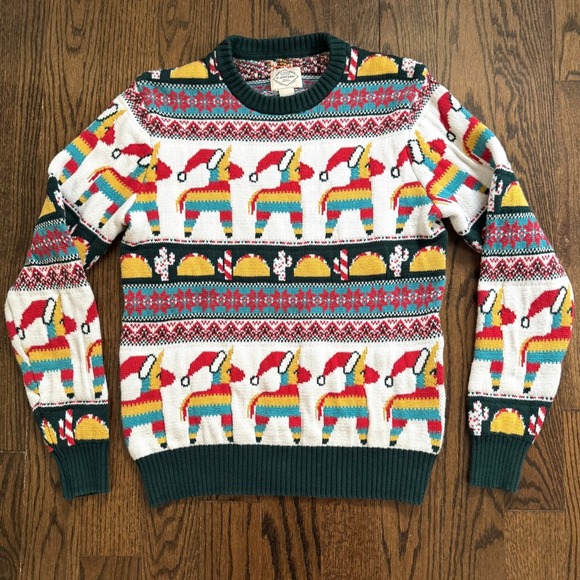 St. John's Bay Other - St. John's Bay Mens Small Christmas Sweater Piñata Taco Santa Hat 100% Cotton